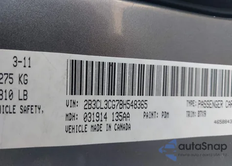 2011 Dodge Charger z USA, uszkodzony, nr VIN 2B3CL3CG7BH548365